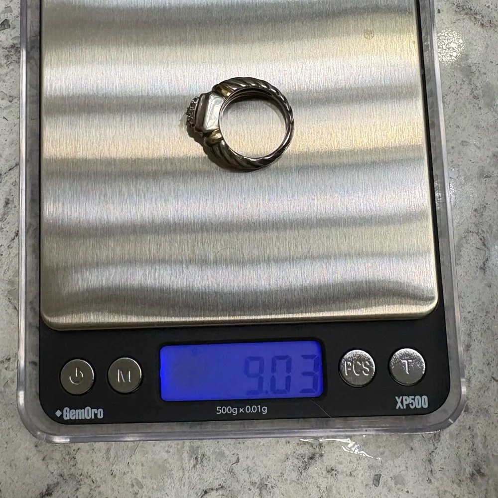 David Yurman Stackable Rings - 18k & 925 Pavé Square Ring and 925 Pure Form 925 - Picture 6 of 11